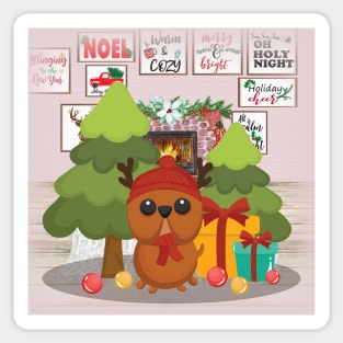 Cute owl celebrates Christmas eve Sticker